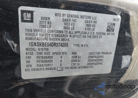 2013 Chevrolet Tahoe Lt from USA, damaged, VIN 1GNSKBE04DR374269